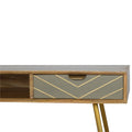 Oak-ish Writing Desk with Cement Brass Inlay-Kulani Home