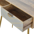 Oak-ish Writing Desk with Cement Brass Inlay-Kulani Home