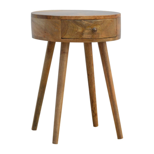 Oakish Circular Bedside Table - Crafted from Solid Mango Wood-Kulani Home