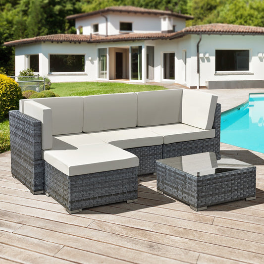 Ocean Grey Modular Rattan 4 Seat Chaise Lounge Set: The Ultimate Outdoor Elegance-Kulani Home
