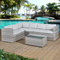 Oseasons Acorn Rattan 6 Seat Corner Sofa Set in Dove Grey with Off-White Cushions-Kulani Home