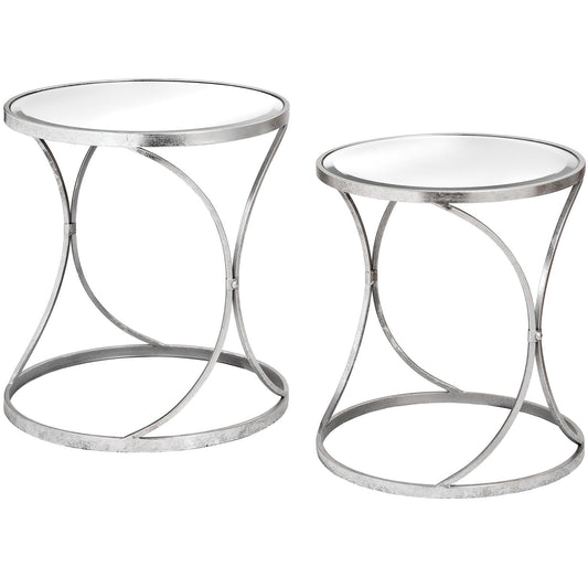 Silver Curved Design Set of 2 Side Tables-Kulani Home