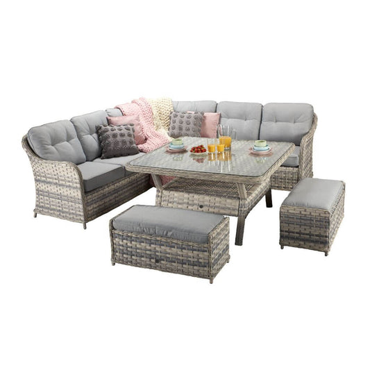 Silver Grey Wicker Corner Dining Set with Benches-Kulani Home