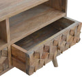 Solid Mango Wood Carved Cube TV Unit with Nordic Legs-Kulani Home