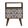 Solid Mango Wood Triangle Printed Bedside Table with Geometric Design-Kulani Home