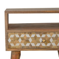 Solid Wood Nordic Bedside Table with Patterned Drawer and Resin Inlay-Kulani Home