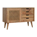 Solid Wood Rattan-Front Sideboard with Storage Drawers - Elegant Oak-ish Finish-Kulani Home