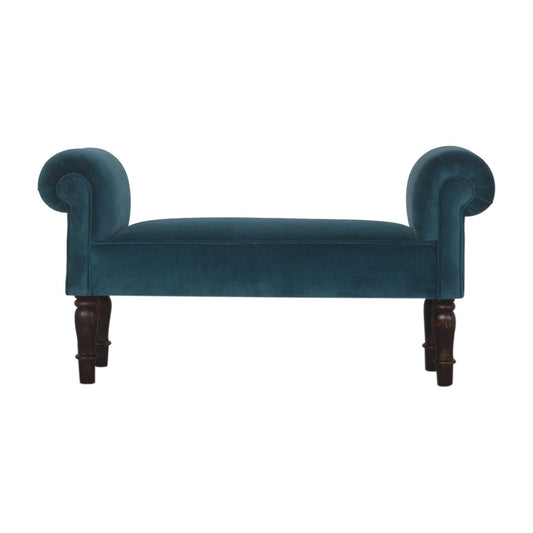 Teal Velvet Upholstered Bench with Elegant Turned Feet-Kulani Home
