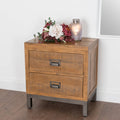 The Artisanal Pine and Cast Iron Two Drawer Bedside Cabinet-Kulani Home