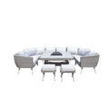 The Exquisite Grey Wicker U-Shaped Corner Sofa Set with Fire/Drinks Pit - Luxurious Outdoor Elegance for Entertaining and Relaxation-Kulani Home