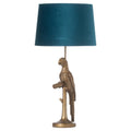 The Majestic Avian Opulence: Gilded Parrot Table Lamp with Opulent Teal Velvet Shade-Kulani Home