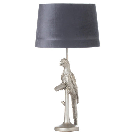 The Majestic Silver Avian Table Lamp with Grey Velvet Shade-Kulani Home