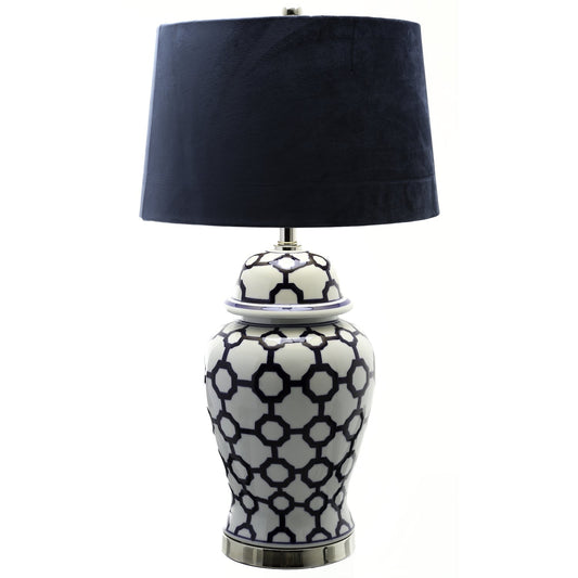 The Regal Blue Acanthus Ceramic Lamp with Opulent Blue Velvet Shade-Kulani Home