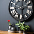 Timepiece: Black Framed Skeleton Clock with White Roman Numerals-Kulani Home