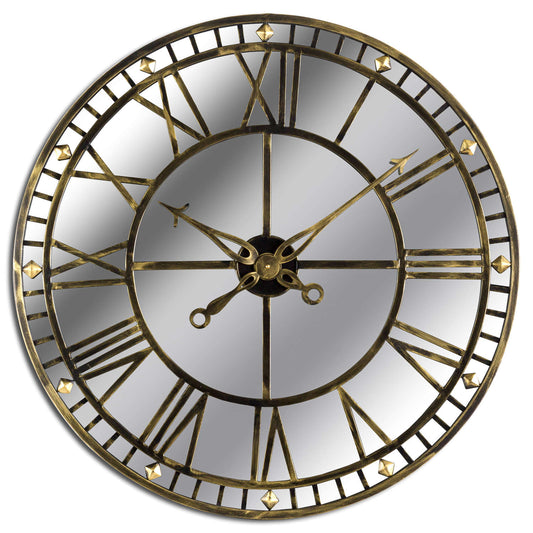 Timepiece: Majestic Antique Brass Mirrored Skeleton Clock-Kulani Home