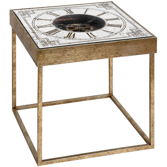 Timepiece Table: The Mirrored Square Framed Clock Table With Moving Mechanism-Kulani Home