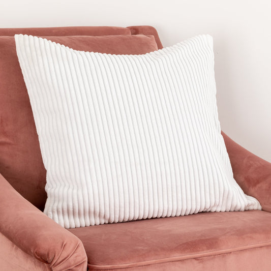 White Corduroy Cushion - Feather Filled-Kulani Home