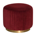 Wine Red Velvet Pleated Footstool with Gold Base-Kulani Home