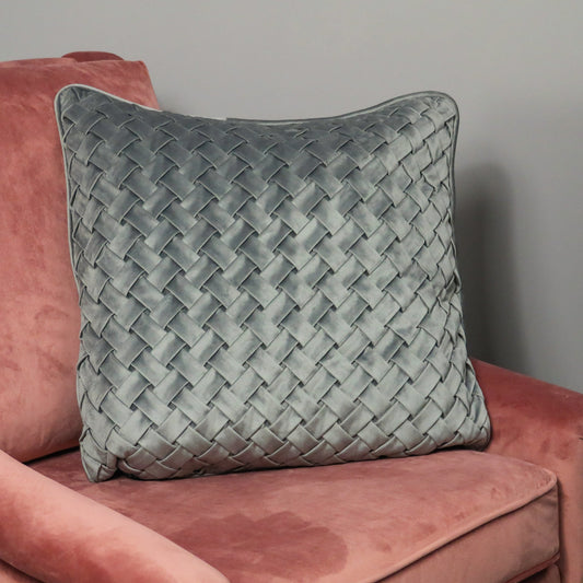 Woven Grey Velvet Cushion - Feather Filled-Kulani Home