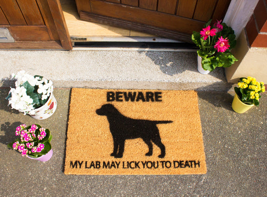 'Beware My Lab May Lick You To Death' Luxury Labrador Welcome Doormat