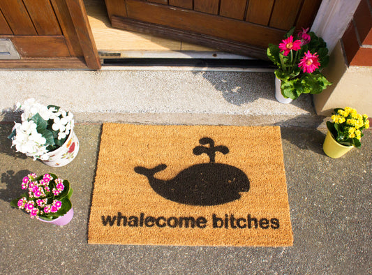 'Whalecome Bitches' Funny Ocean Waves Whale Welcome Doormat