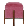 Luxury Pink Velvet Footstool - Solid Wood