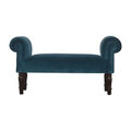 Teal Velvet Upholstered Bench with Elegant Turned Feet