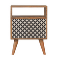 Solid Mango Wood Diamond Screen-Printed Bedside Table with Storage