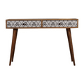 Geometric Oak-ish Console Table with Printed Drawers
