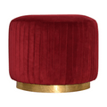 Wine Red Velvet Pleated Footstool with Gold Base
