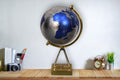 Blue Globe with Chrome & Brass Frame