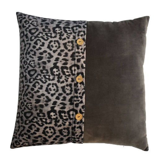 Quinn Cushion Set - White Leopard & Grey Velvet
