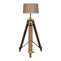 Brass Plated and Wooden Floor Lamp
