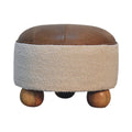 Buffalo Hide Round Footstool with Ball Feet